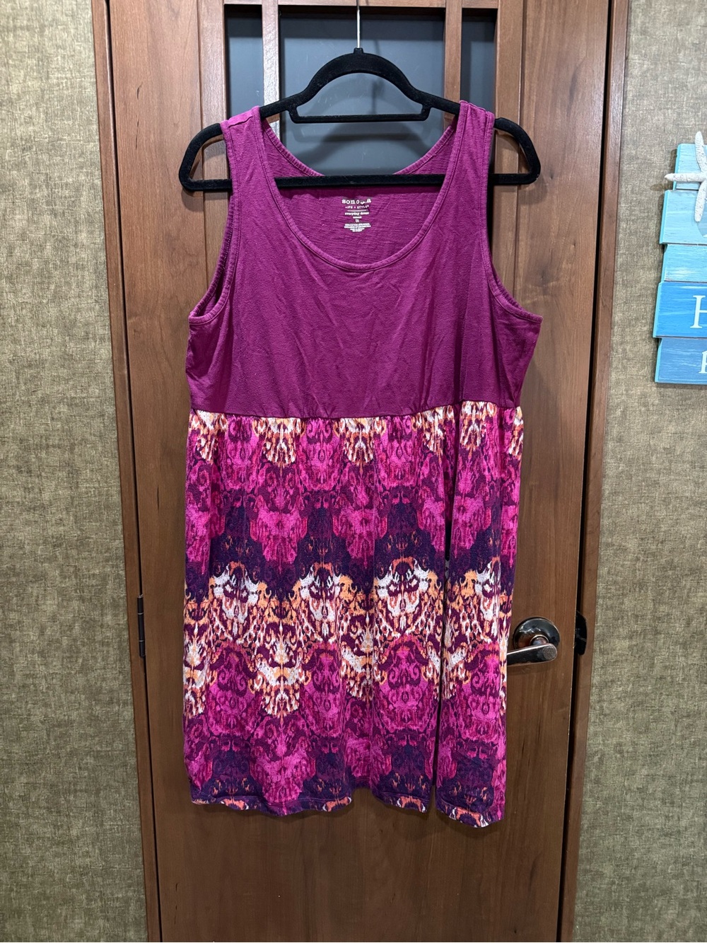 Sonoma Magenta Sleeveless Midi Tank Dress with Patterned Skirt